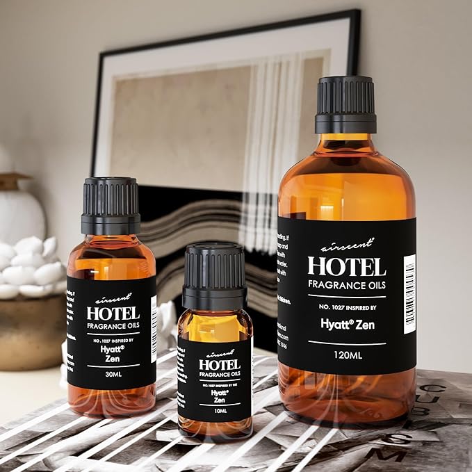 AirScent Hotel Diffuser Oil Inspired by The Hyatt Zen Hotel Scent - Premium Fragrance Oil No. 1027 for Ultrasonic and Waterless Diffusers and Crafting - 10 mL, 0.34 fl oz Glass Bottle with Dropper