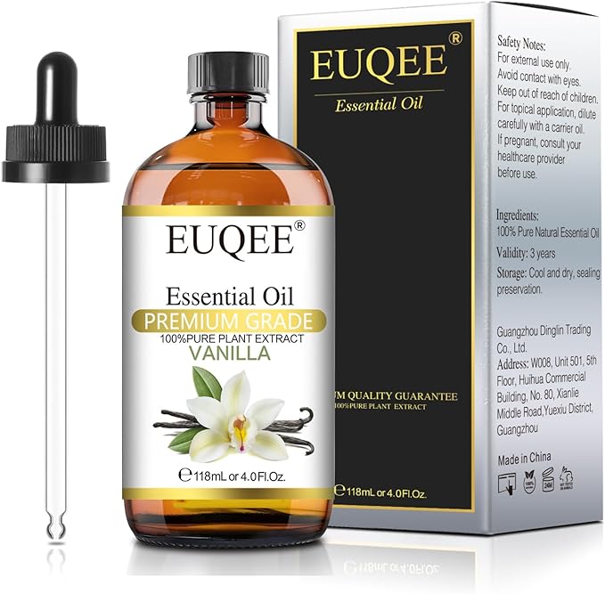 Vanilla Essential Oil 118 ml Premium Vanilla Oil with Glass Dropper, Great for Diffusers, Aromatherapy, Candle Making, DIY Soap - 4Fl.Oz