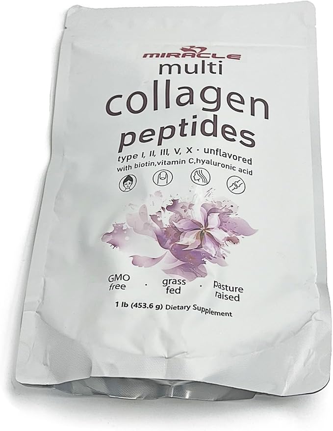 Miracle Multi Collagen Protein Powder, 1 Pound β Types I, II, III, V, X with Biotin, Hyaluronic Acid, Vitamin C β Unflavored Collagen Peptides β Keto & Paleo