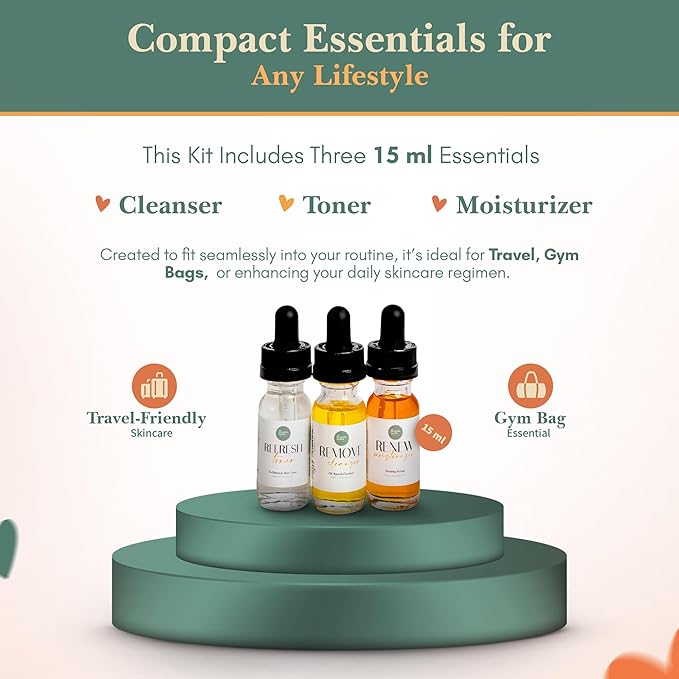 Healing Happy Method - Skin Care Set | 15ml Cleanser, Toner, and Moisturizer | Skincare Set, Rejuvenates Skin, Deeply Nourishes & Revitalizes | Beauty Gift Sets, Face Care Set for Women