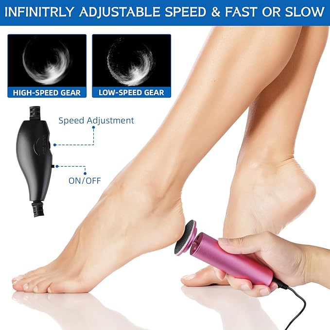 Dermave Electric Foot Callus Remover, Electric Foot Callus Remover, Callus Remover for Feet - Foot Filer with 60pcs Sanding Discs for Dead Cracked Skin, Men/Women (Pink)