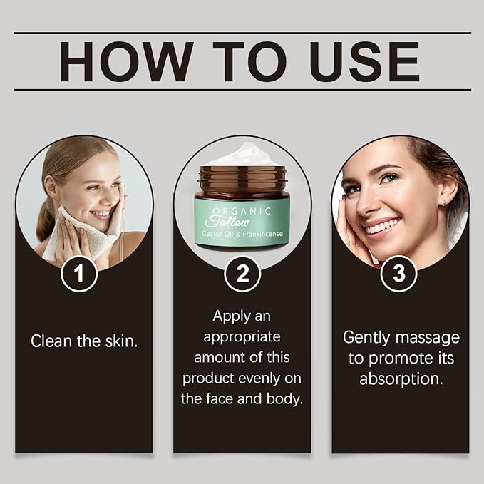 Grass Fed Beef Tallow with Frankincense Oil and Castor Oil, Organic Grass Fed Beef Tallow for Skin, Whipped Beef Tallow Frankincense Oil Castor Oil for Skin Face Body Moisturizer (1)