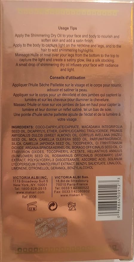 Makari 24K Rose Gold Multi-Purpose Dry Shimmer Oil (3.38 fl oz) | Body Shimmer Oil for Face, Hair and Body | Shimmer Body Oil with Real Gold Flakes | Luxurious Dry Body Oil and Shimmering Body Oil