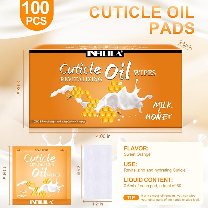 NXJ INFILILA Cuticle Oil Bulk 3.3 Fl Oz, 100Pcs Mini Cuticle Oil for Nails, Hydrating Cuticles Care Product Ttravel Size Nail Honey, Cuticles Repair and Nails Care (Milk & Honey)