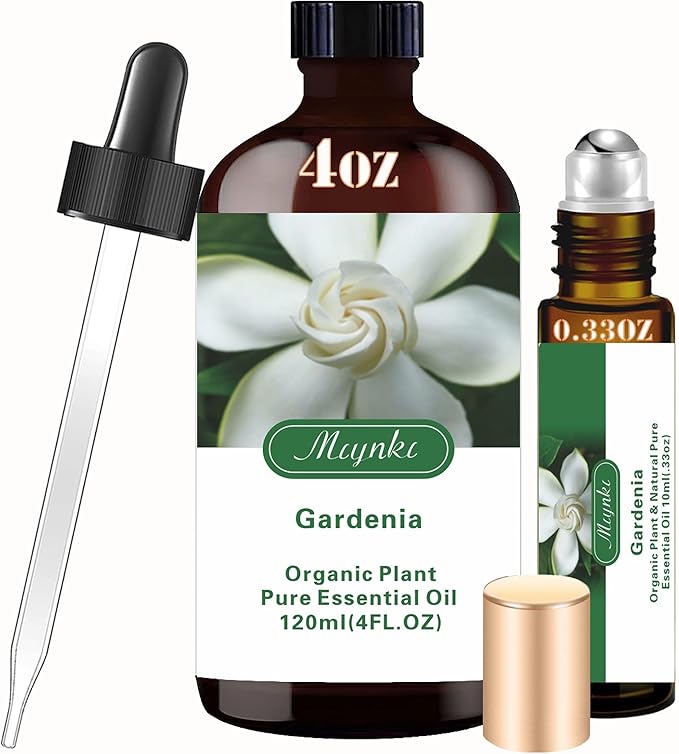 4 Fl Oz/120 ml Gardenia Essential Oil, Send Gift Roll-on (10 ml) - 100% Natural, Aromatherapy, Diffuser, Massage, Yoga, DIY Soap and Candle Making, Fragrance Oils, Spa Skin Care