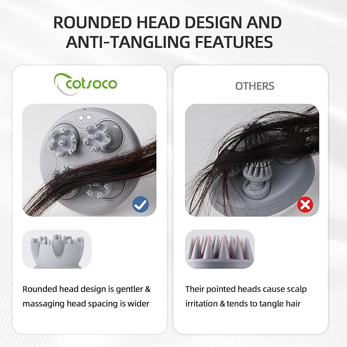 cotsoco Electric Scalp Head Massager, Scalp Hair Massage Waterproof Head Massager with 4 Heads 84 Nodes for Hair Growth and Stress Release Massage Blue