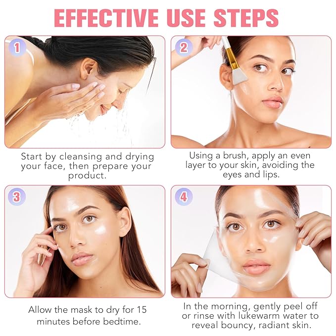 Collagen Night Wrapping Mask with Brush 2.53 fl.oz, Collagen Overnight Wrapping Peel Off Facial Mask Pack, Reduces Sagging & Dullness - Hydrolyzed Collagen For Glowing Skin, For Glass Skin