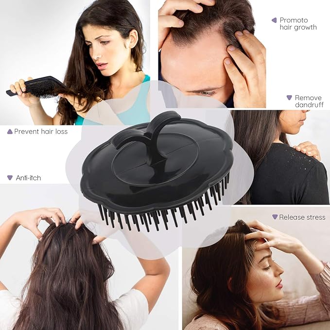 Segbeauty 2pcs Scalp Massage Shampoo Brush, Massage Hair Brush Floriated Shower Comb for Deep Cleaning Hair Men’s Hand Brush Growth Beard Brush Pet Grooming Brushes (Black)