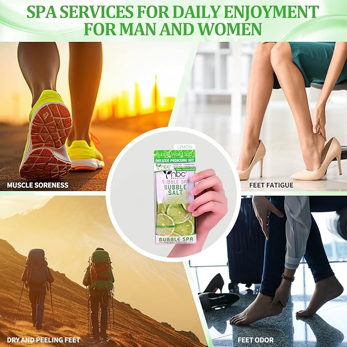 Pedicure Kit Foot Soak Set: Bubble Salt, Sugar Scrub, Massage Mask, Massage Lotion in a Box, 4 Step Foot Spa Kit for Dry Feet,Tired Feet(1 Set Lemon)