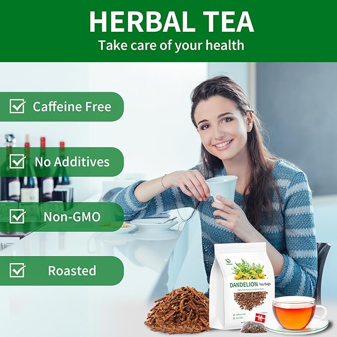 Roasted Dandelion Root Tea Bags - 60bags/6.4 OZ 100% Pure & Natural Roasted Dandelion Herbal Tea, Caffeine Free, No Additives, No Sugar, Non-GMO, No Gluten