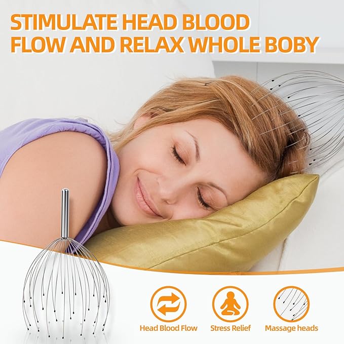 YEZY Head Massager 28 Fingers Head Scratcher Scalp Massager, Back Scratcher, Stocking Stuffers for Scalp Massage Back Massage (Silvery)