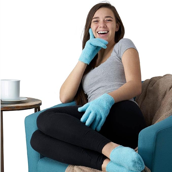 NatraCure Moisturizing Gel Booties and Gloves Set - (for Dry Skin, Dry Hands, feet, Cracked Heels, cuticles, Rough Skin, Dead Skin, use with Your Favorite lotions) - 155/175-AQ/RET - Color: Aqua