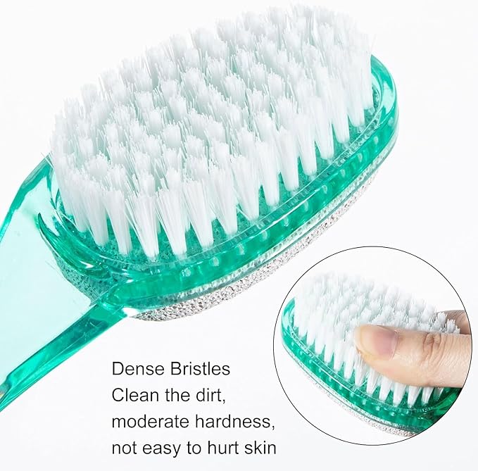 4 Pcs Foot Brush for Shower with Handle 2 in 1, Ooloveminso Large Foot Pumice Stone Brush Scrubber Foot File Calluses Remove Suitable for Horniness Foot Spa, Foot Care Smooth Skin (Green)