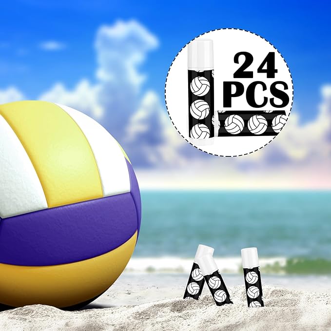 24 Pcs Lip Balm Team Gifts Party Favors - Volleyball Lip Balm Gift for Team Party Guest Supplies (Black)