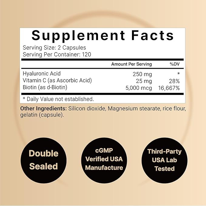 NatureBell Hyaluronic Acid Capsules with Biotin + Vitamin C & Colostrum 1,000mg Per Serving, 240 Capsules Bundle Pack | Complete Beauty Care Complex | Mother’s First Milk from Grass Fed Bovine