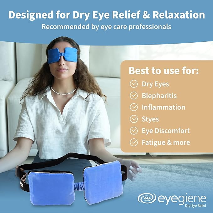 EyeGiene Mask - Self Heating Eye Mask – Warm Compress for Eyes, Multi-Use Heat Treatment for Dryness, Fatigue, Styes, Blepharitis, Portable Heated Eyemask for Dry Eyes Adjustable Strap, 1 Eyemask