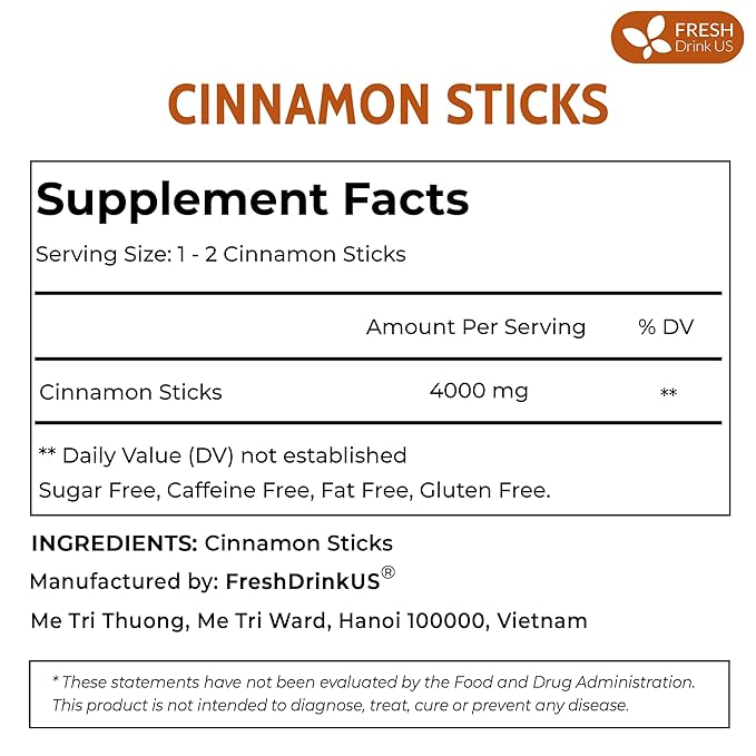 FreshDrinkUS Premium Cinnamon Sticks, 100% Natural & Pure Cinnamon Inner Bark, Strong Aroma, Perfect for Warm Beverages