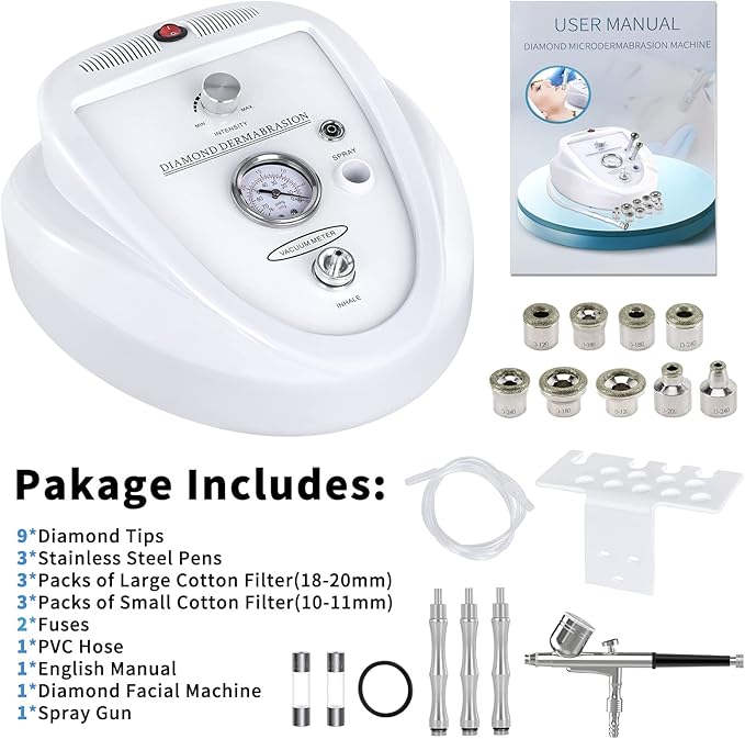 Microderm Machine with Spray Gun, mcwdoit Professional Facial Skin Care Beauty Device Home Salon (Suction Power: 0-68cmhg)