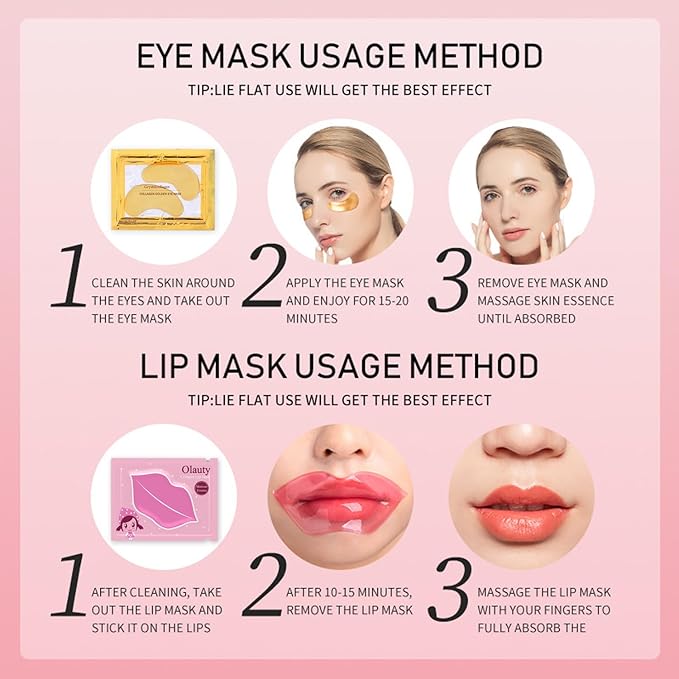 30 Pairs Lip Masks & 24K Gold Eye Masks, Crystal Collagen Eye Patches for Puffy Eyes, Moisturizing & Reduce Wrinkles, Lip Care & Under Eye Mask for Dark Circles and Puffiness