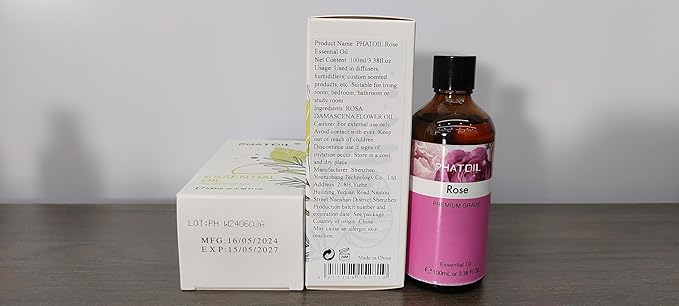 3.38FL.OZ Rose Essential Oil with Glass Dropper, for Aromatherapy Diffusers, Humidifiers, Great for DIY Candle and Soap Making, Huge 100ML Bottle