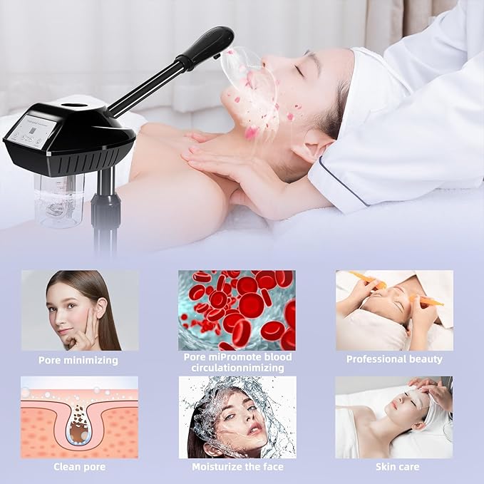 Facial Steamer, Face Steamer on on Wheels with More Steam, Adjustable Height for Face Steamer Suitable for Personal Home and Professional Personal Care Places,Moisturizing and Hydrating.