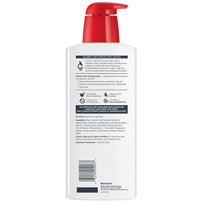 Eucerin Skin Calming Lotion - Full Body Lotion for Dry, Itchy Skin, Natural Oatmeal Enriched - 16.9 fl. oz Pump Bottle
