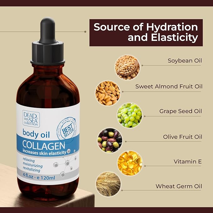 Dead Sea Collection Belly Oil for Pregnant Women - Moisturizing Body Oil with Collagen & Vitamin E - Strengthens Skin and Enhances Elasticity (4 Fl. Oz)