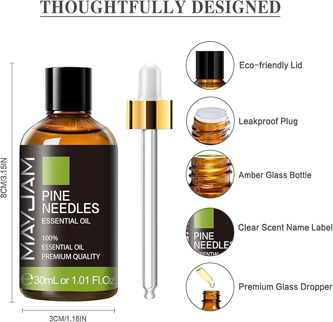 Pine Needles Essential Oil 30ML, Pure Essential Oils for Massage, Diffusers, Pine Needles Oil for Soap Candle Making (1.01FL.OZ Bottle)