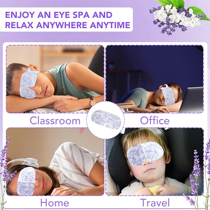 XPCARE 48 Pack Steam Eye Masks for Dry Eyes, Self Heated Steam Warm Eye Mask, Disposable Heated Eye Mask for Dark Circles, Puffy Eyes, Relief Stress Eye Fatigue(Lavender)