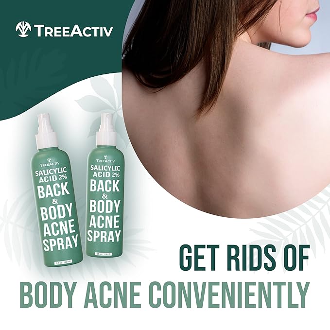 Salicylic Acid Back & Body Acne Spray, Back Acne Solution For Women And Men, Acne Body Spray with Tea Tree Oil, Fast-Drying Back Acne Spray, Fine Mist, Back Acne Treatment Spray, 4 fl oz, 2-pack