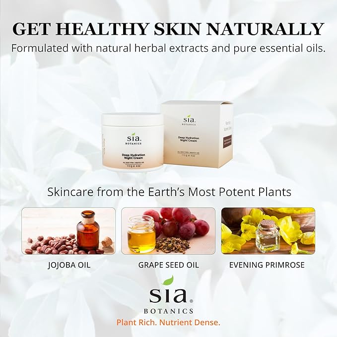 Deep Hydration Night Face Cream (118ml/4oz Tub) | Facial Moisturizer w/Jojoba, Evening Primrose, Vitamin E | Natural, Clean, Botanical Skincare for Women