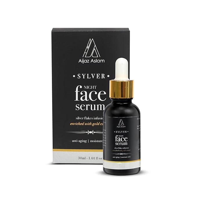 AIJAZ ASLAM Sylver Night Face Serum ā 30ml (1.01 fl Oz) ā Enhanced with Silver Flakes & Gold Extracts - Anti-Aging - Maintains Healthy Skin ā Deeply Nourishes ā Best for all Skin Types