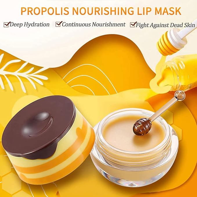 Honey Lip Balm Pot, Honey Lip Mask Propolis Lip Mask Balm Moisturizing Hydrating Prevention Dry and Cracked Lip Scrubs Exfoliator (1 Pack Honey)