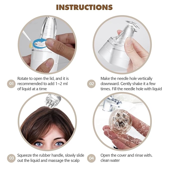 Scalp Massager Comb and Minoxidil Applicator Bottle for Hair Growth, Follicle Care and Thinning Hair Loss Treatment (White)