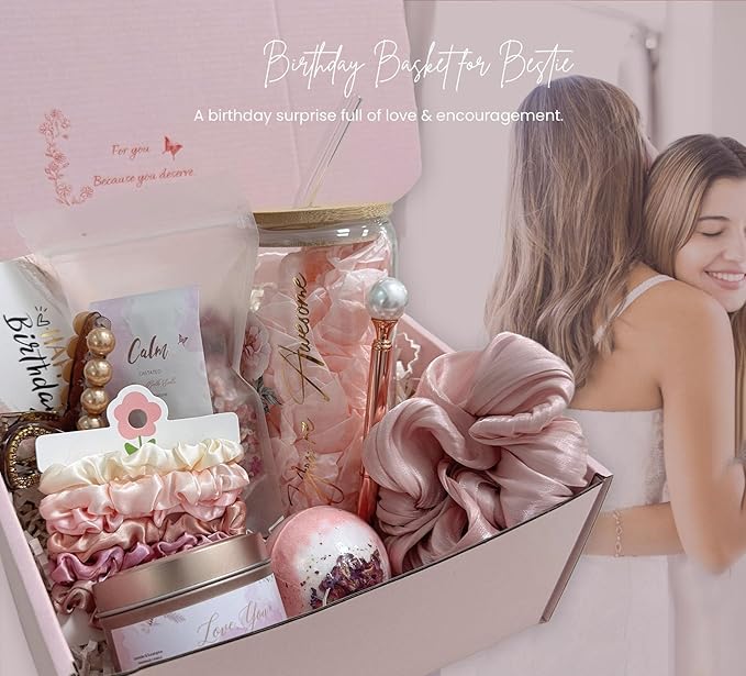 Birthday Gift Box for Women โ Rose Gold Pink Aesthetic Gifts for Her โ Self Care Relaxation Package for Wife, Girlfriend, Sister, Best Friend โ Unique Spa Gift Idea (gold)