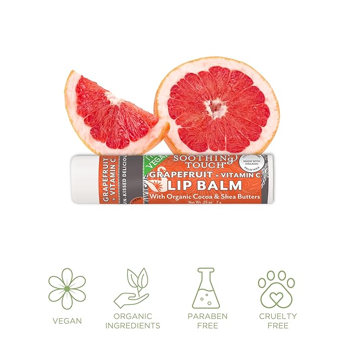 Vegan Lip Balm Set - Variety Pack of 3 Soothing Touch Lip Balms. Large 0.25 oz size. Includes Bonus Muslin Pouch (3 x 4 in). Unique Gift Bundle from Tiny Seed (Grapefruit, Pomegranate, Lemon Cardamom)