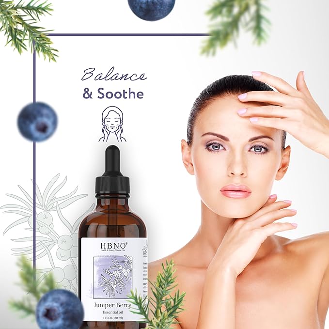 HBNO Juniper Berry Essential Oil - 4 oz (120 ml) Value Size - Natural Juniper Berry Oil - Perfect for Cleaning, Aromatherapy, DIY, Soap, fragrances & Diffuser