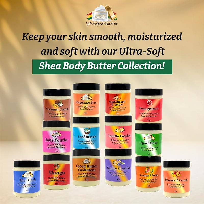 Ultra-Soft Shea Body Butter, Dry Skin Cream for Radiant Moisturized Skin, Natural Hydrating Body Lotion with Aloe Vera, Argan Oil, Rosehip Oil, (Pomegranate, 8oz)