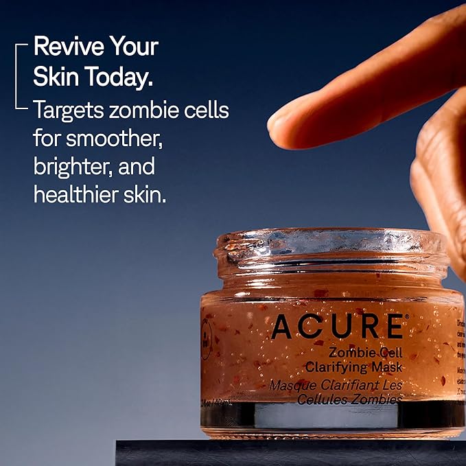 Acure Zombie Cell Clarifying Mask – Detoxify & Exfoliate for Revitalized, Radiant Skin; Unclogs Pores, Boosts Cell Turnover, Vegan, 1.3 Fl oz