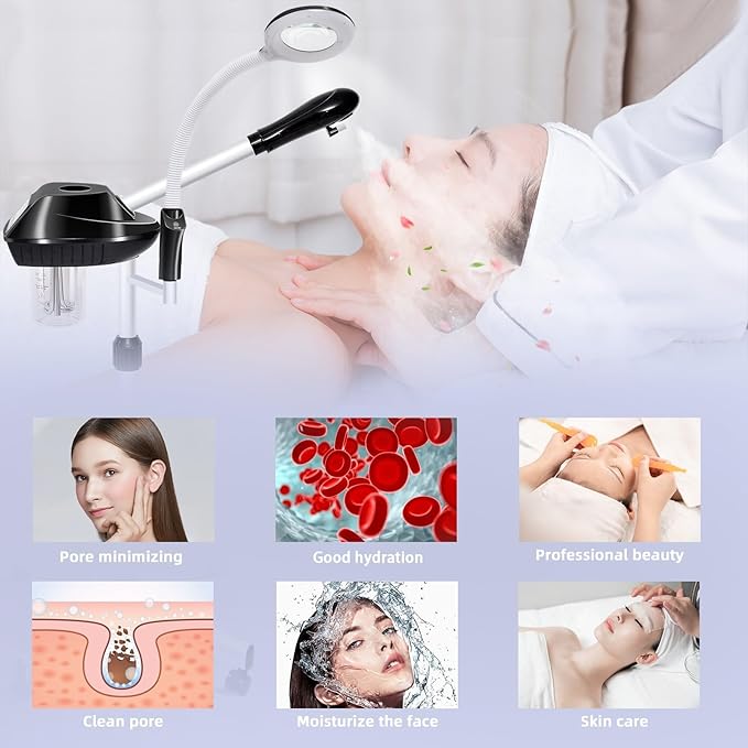 Professional 2 in 1 Facial Steamer on Wheels with 5X Magnifying Lamp and Ozone Facial Steamer for Deep Cleaning, Esthetician Use in Spa, Salon and Home