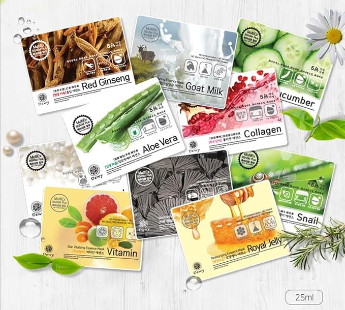 TNB Dewy Korean Essence Face Mask, Moisturizing Mask Sheet Pack, Korean Skin Care For All Skin Types (Red Ginseng)