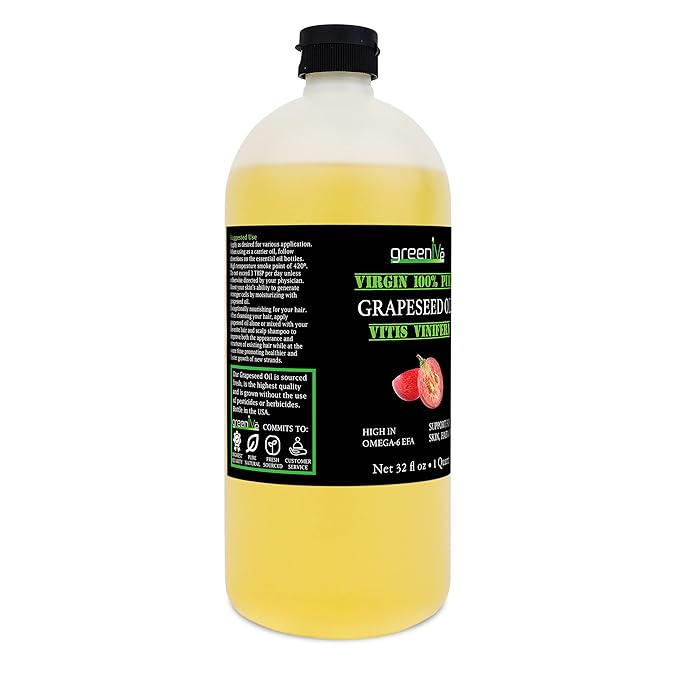 GreenIVe Grapeseed Oil Organically Grown 100% Pure Cold Pressed Light Flavor High Tempurature Cooking 32oz