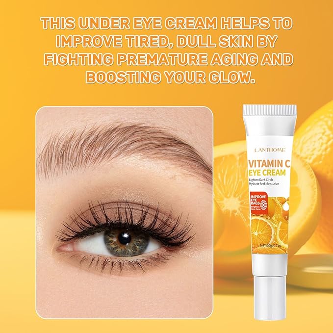 Vitamin C Eye Cream For Dark Circles, Under Eye Cream Anti Wrinkles For Reduce Puffiness And Bags Fine Lines, Wrinkles, Hydrating Eye Lifting Skin Care Anti Aging Eye Cream(0.7 FL.Oz)