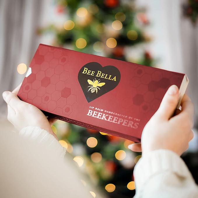 Bee Bella Lip Balm Holiday Gift Box, Cherry, Lavender Vanilla, Vanilla Bean, Pumpkin Spice, Candy Cane, 5 Pack, Easter Basket Gift, Organic Beeswax with Vitamin E, Handmade in USA