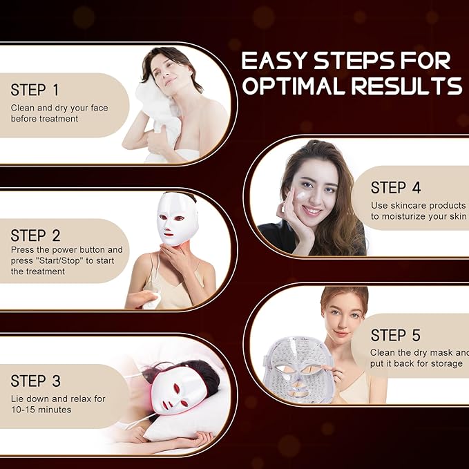 Led Red Light Therapy for Face, 7 Color Facial Mask Blue Red for Face Facial Skin Care(White)