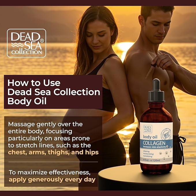 Dead Sea Collection Belly Oil for Pregnant Women - Moisturizing Body Oil with Collagen & Vitamin E - Strengthens Skin and Enhances Elasticity (4 Fl. Oz)