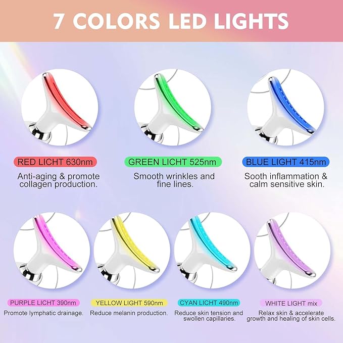 Face and Neck Massager Tool, 7 Colors LED Womens Skin Care Facial Massager for Skin Rejuvenation, Lifting, Toning, Glow Boost
