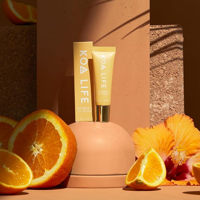 Koa Life Vitamin C Lip Treatment - Nourishing, Hydrating Lip Balm with Exfoliating Peptide Micro Beads, Anti-Aging, Repairs & Protects From Sun Damage, All Natural Ingredients - Citrus 10 G