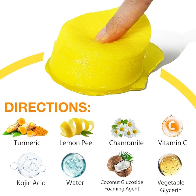 SHIFAKOU Kojic Acid Turmeric Cleansing Pads, Turmeric Cleansing Exfoliating Pads for Dark Spots, Turmeric Cleansing Pads For Face, Balance Skin Oil And Water 50PCS