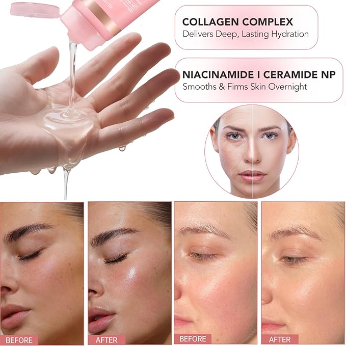Collagen Night Wrapping Mask,Sleeping Overnight Peel off Facial Mask,Elasticity & Hydration,Hydrates and Tightens Skin,Korean Skincare for Face Glass Skin 2.65oz